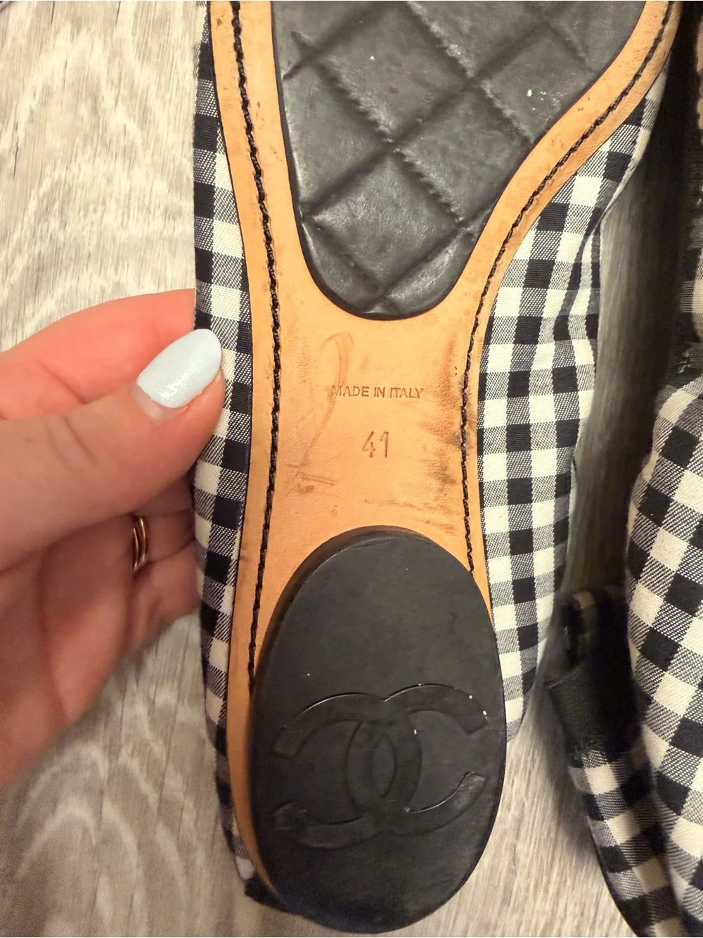 Chanel Black & White Gingham Ballet Flats - Picture 3 of 9